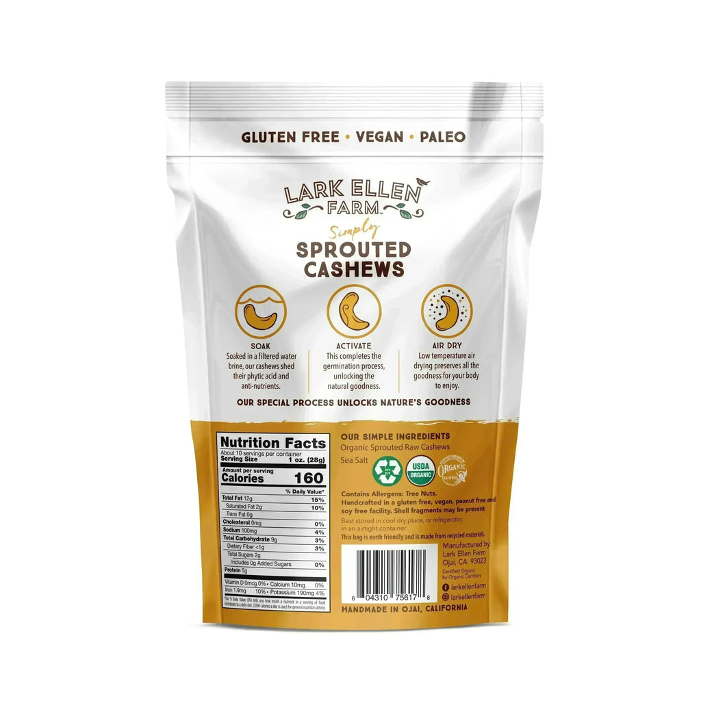 Lark Ellen Farm Sprouted Cashews. Salted, Organic